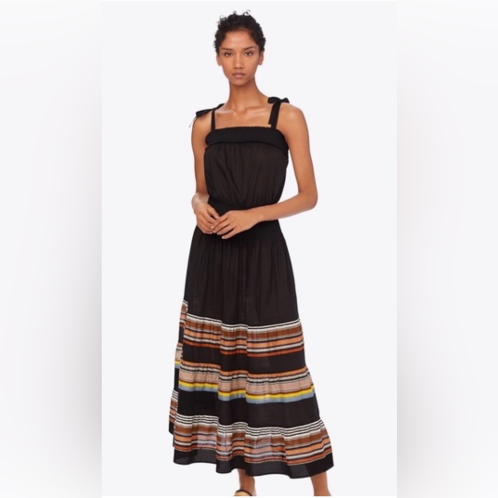 TORY BURCH Smocked sundress - black/webbing stripe - size S